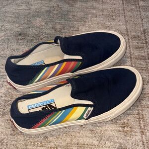 Vans Navy Slip-On Shoes with Colorful Stripes 6.5